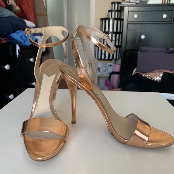 NIB Brian Atwood Rose Gold Metallic Stiletto Sandals - Picture 4 of 8